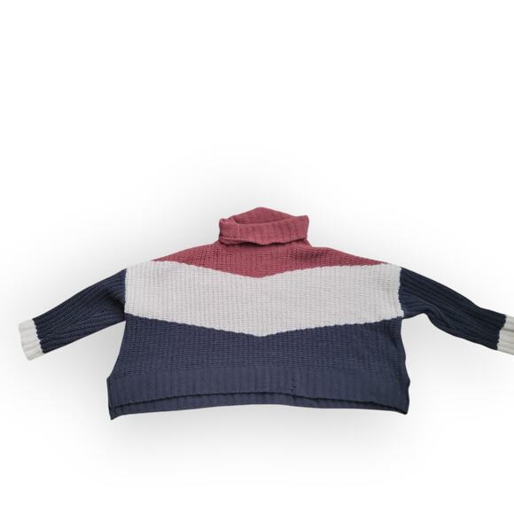 POL Chenille Cable Knit Turtleneck Colorblock Oversized Boxy Sweater Women Sz M - Picture 4 of 13